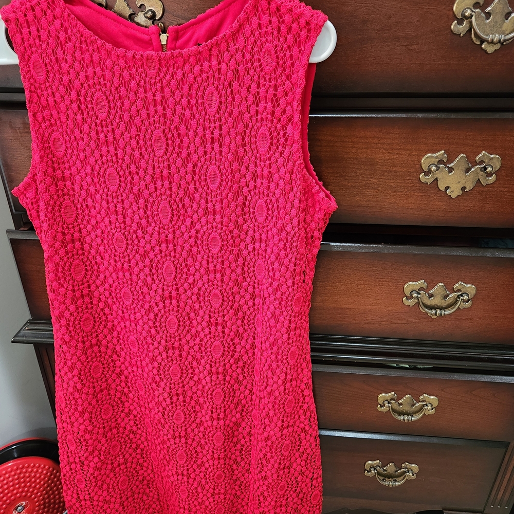 Sharagano Vibrant Pink Crochet Mini Dress